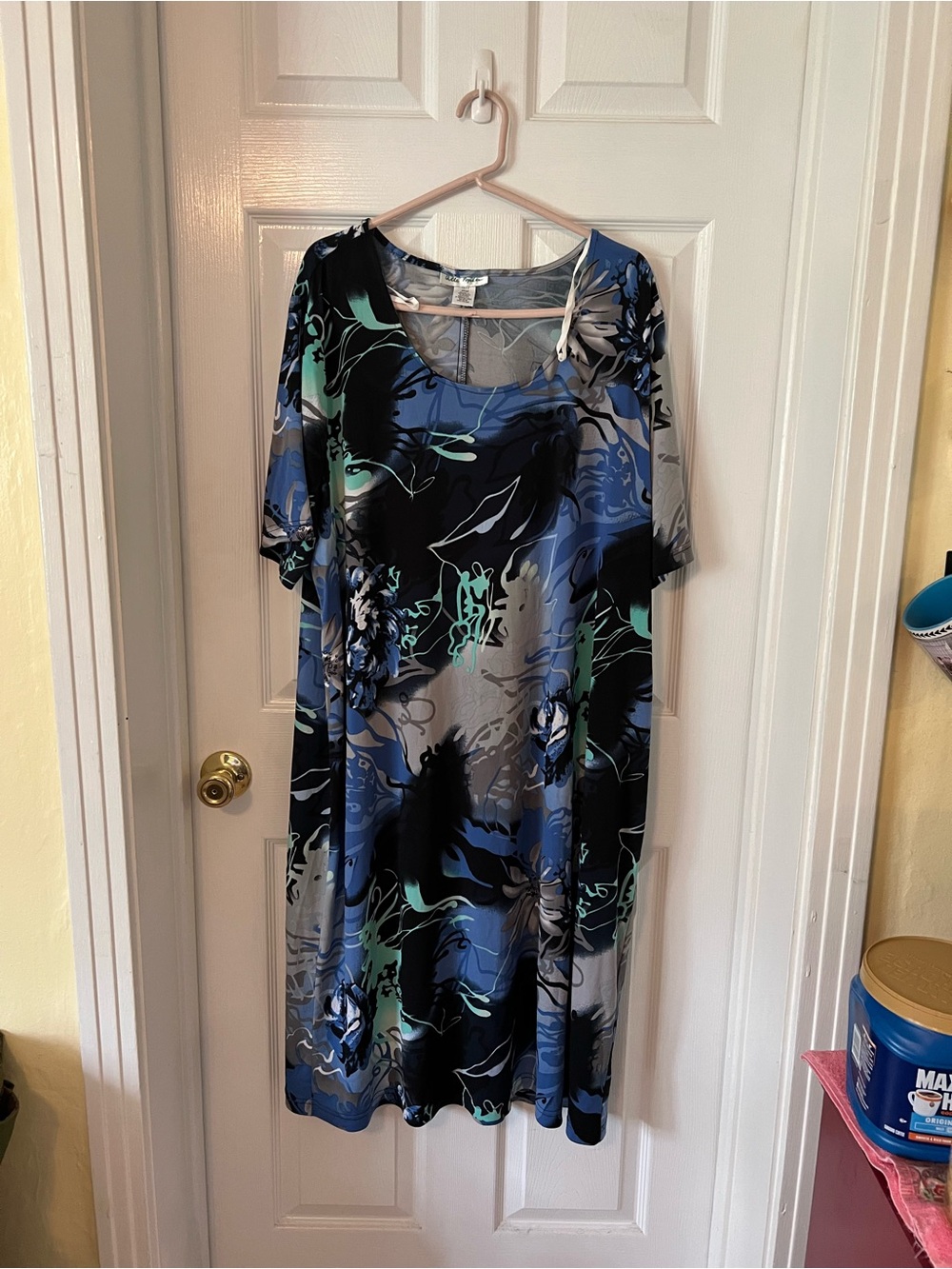 Ulla Popken Blue, Black & Gray Abstract Floral Midi Dress
